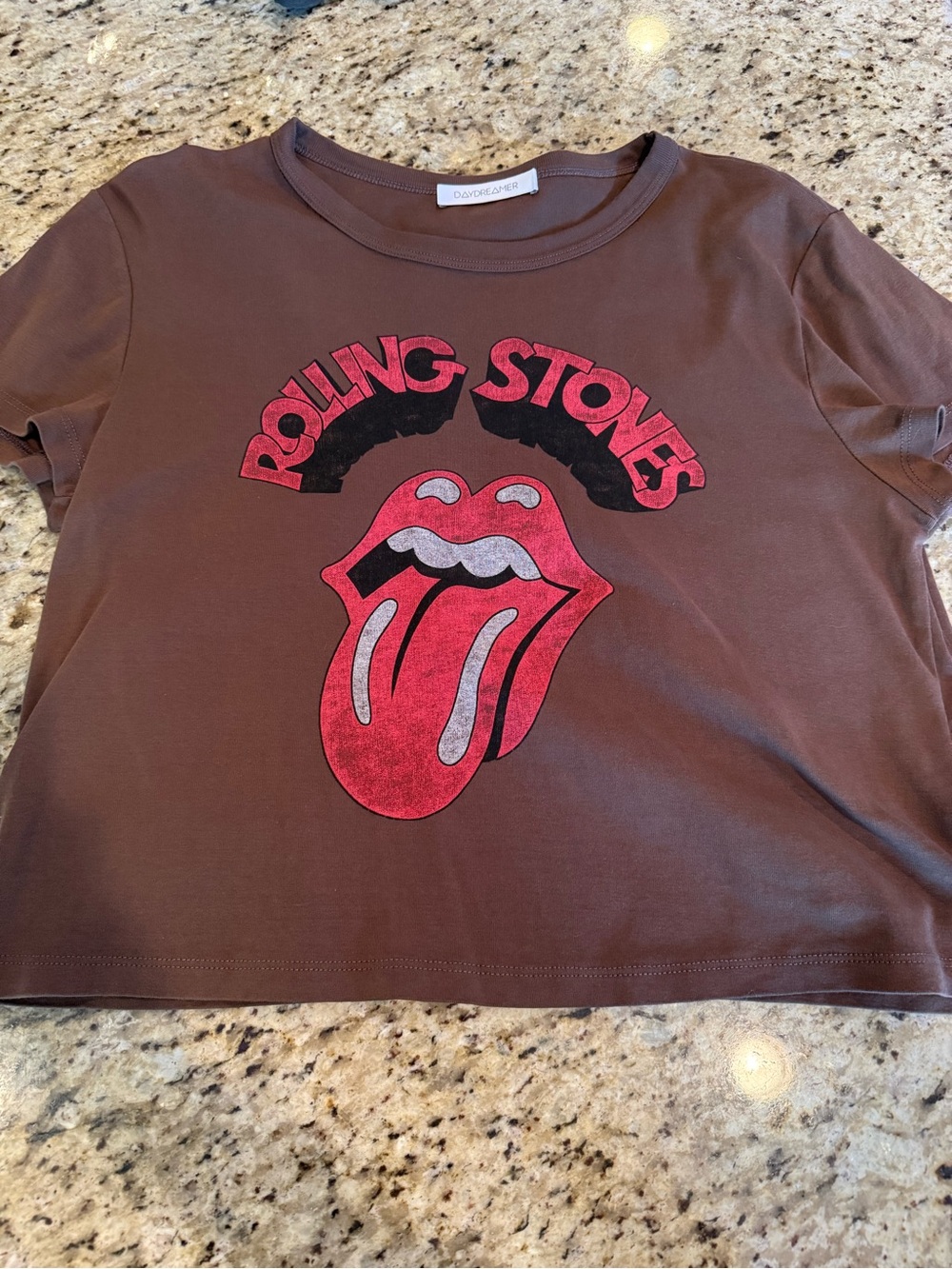 Daydreamer Rolling Stones Graphic Tee - Brown with Red Logo